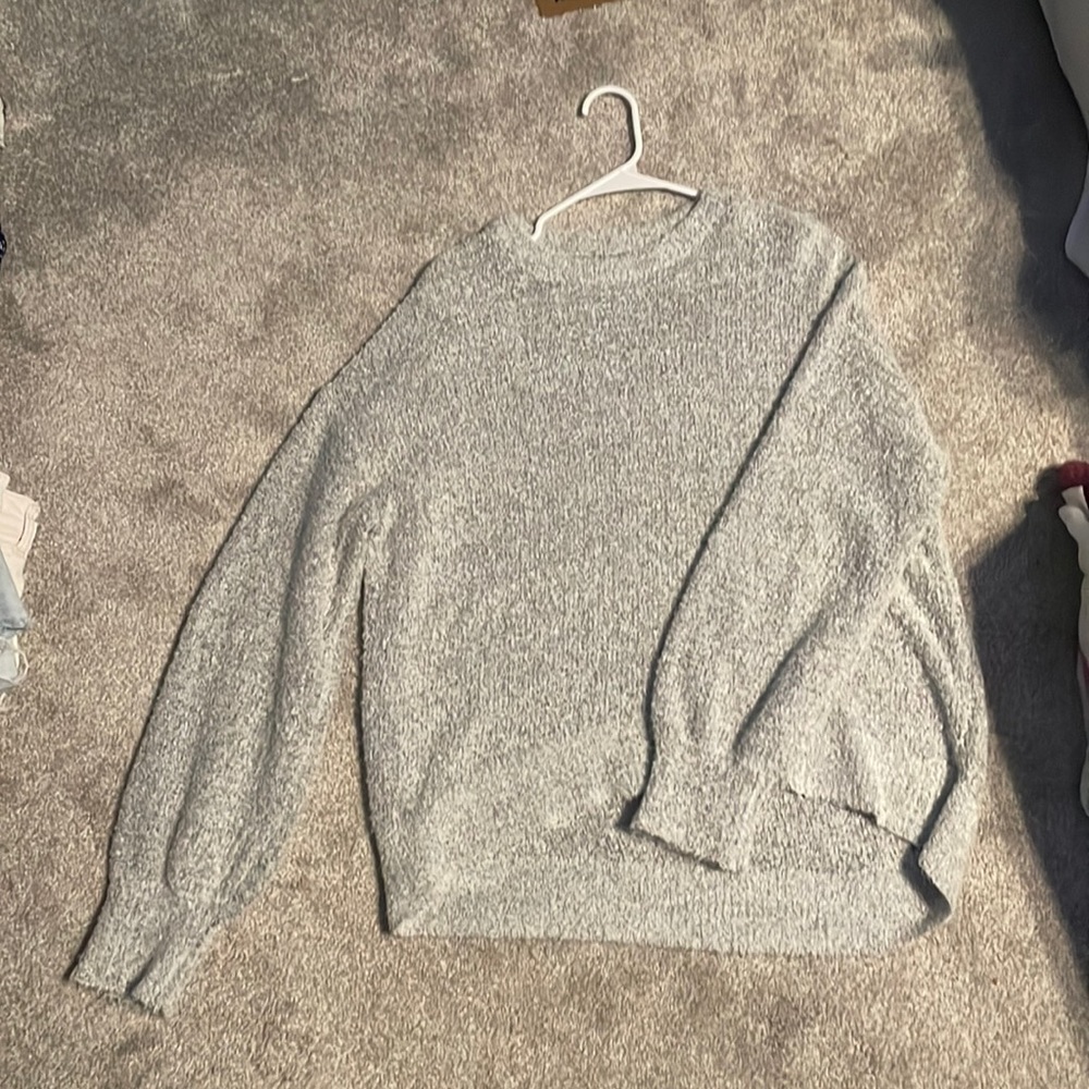 Long large grey knitted sweater from Old Navy.